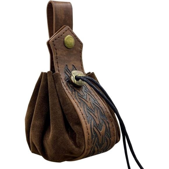 Medieval Faux Leather Drawstring Pouch, Retro Nordic Portable Coin Purse,Vintage - Picture 1 of 6